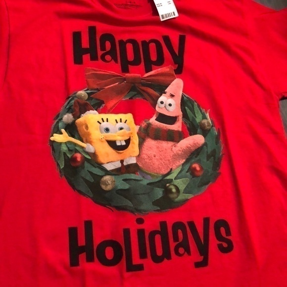 NWT UO LARGE MEN’S NICKELODEON SPONGE BOB AND PATRICK HAPPY HOLIDAYS CHRISTMAS - Picture 2 of 3